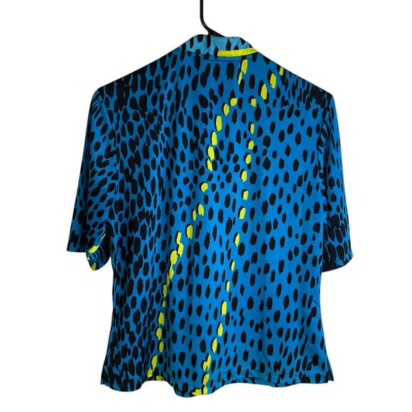 Jamie Sadock Womens Small Short Sleeve Top Blue Golf Animal Print Neon 1/4 Zip - Picture 2 of 10